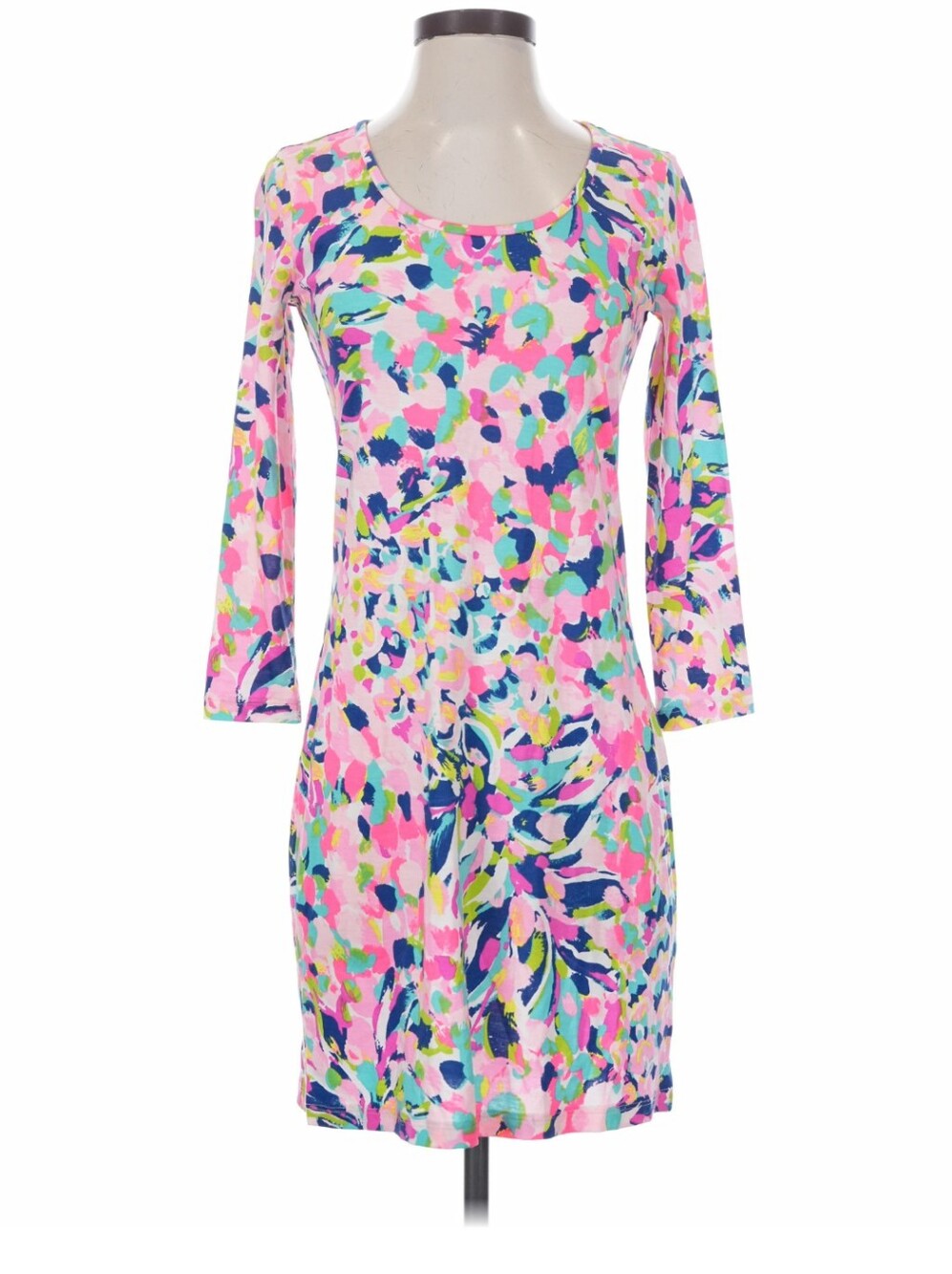 Lilly Pulitzer Size XS Pink Floral Knit Dress Scoop Neck 3/4 Sleeve NWT